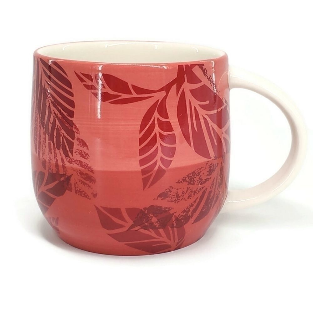 Starbucks 2011 Seasoning Scents White & Cranberry Hand Painted Leaf Print Mug